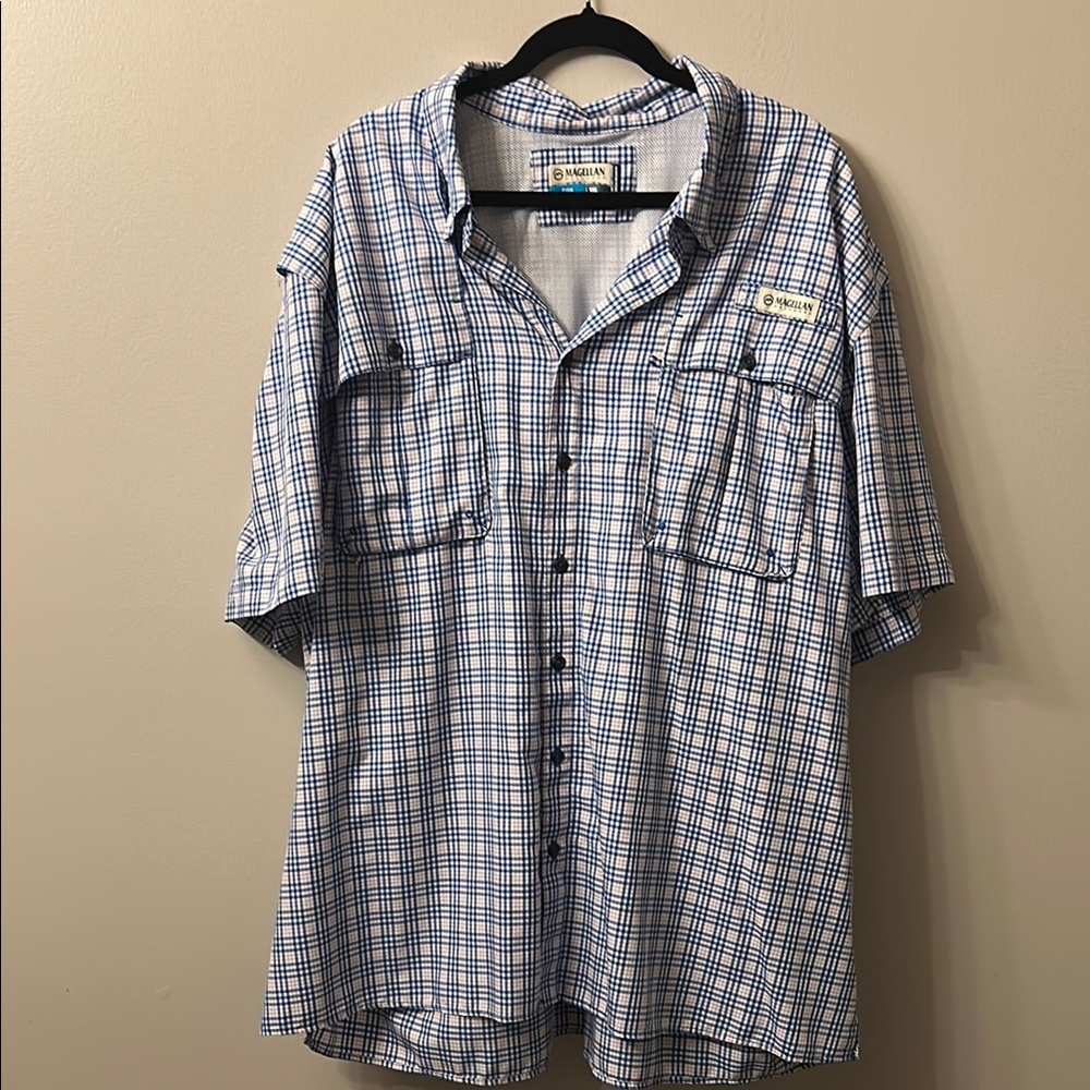 Magellan Outdoors Blue and Red Casual Button Down Shirt